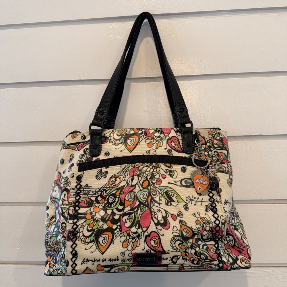 Sakroots Optic Songbird Pattern Bag/purse Rare Style 993 Eight Separate Sections